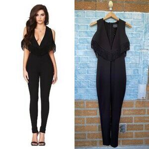 Nookie Womens Iris Black Fringe SkinnyLeg Evening Jumpsuit small